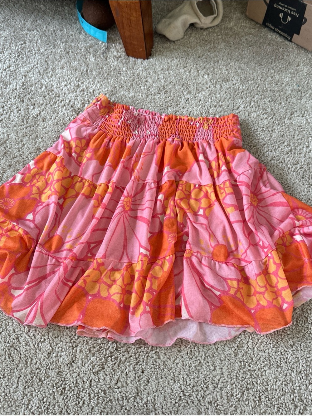 Show Me Your MuMu Pink & Orange Floral Tiered Mini Skirt